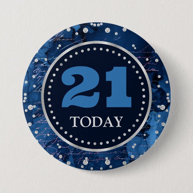Blue Mermaid Letters Pattern & Glitter Birthday 3 Inch Round Button (Front)