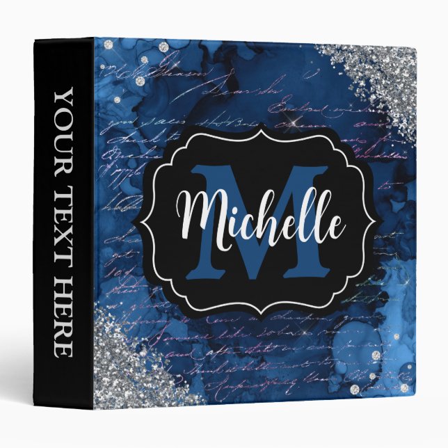 Blue Mermaid Letters Pattern & Glitter Monogram Binder (Front/Spine)