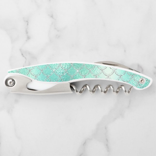 Blue Mermaid Scale Pretty Iridescent Corkscrew (Front)