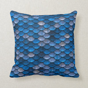 Blue Mermaid Scales Throw Pillow