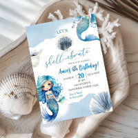 Blue Mermaid Shellebrate Summer Coastal Birthday