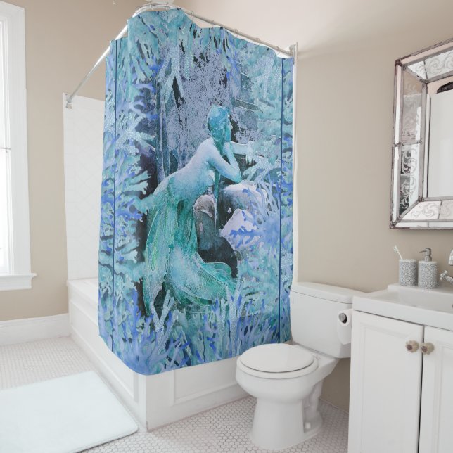 Blue Mermaid Shower Curtain (In Situ)
