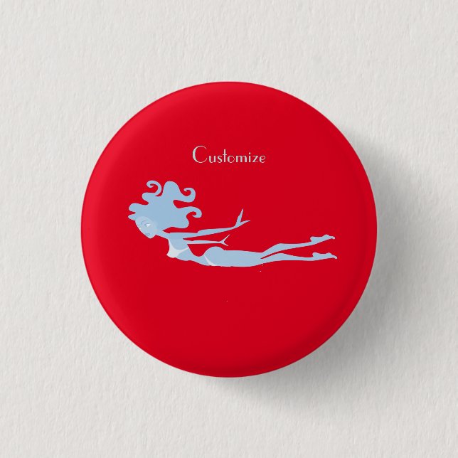 Blue Mermaid Swimmer Thunder_Cove  1 Inch Round Button (Front)