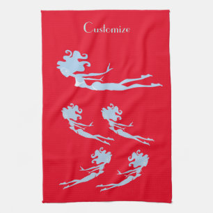 Blue Mermaid Swimmer Thunder_Cove Kitchen Towel