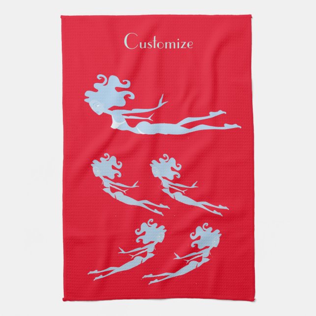 Blue Mermaid Swimmer Thunder_Cove   Kitchen Towel (Vertical)