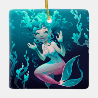 Blue Mermaid Swimming in the Ocean Ceramic Ornament
