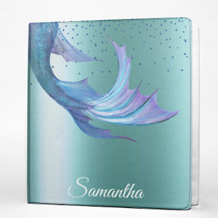 Blue Mermaid Tail Diamond Personalized 3 Ring Bi Binder