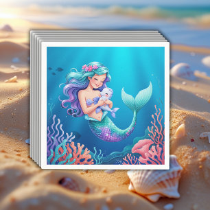 Blue Mermaid Under the Sea Baby Shower Napkin