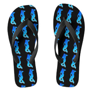 blue mermaids on black flip flops
