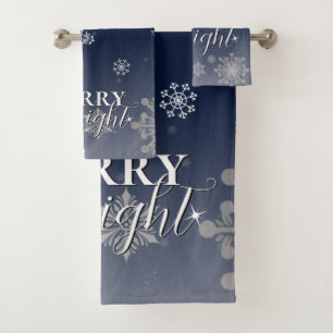 Blue Merry and Bright Snowflakes Christmas Bath Towel Set