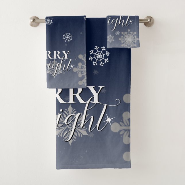 Blue Merry and Bright Snowflakes Christmas Bath Towel Set (Insitu)