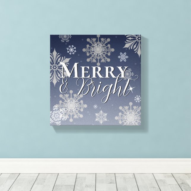 Blue Merry and Bright Snowflakes Christmas Canvas Print (Insitu(Wood Floor))