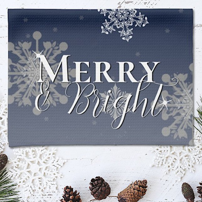 Blue Merry and Bright Snowflakes Christmas Kitchen Towel (Creator Uploaded)
