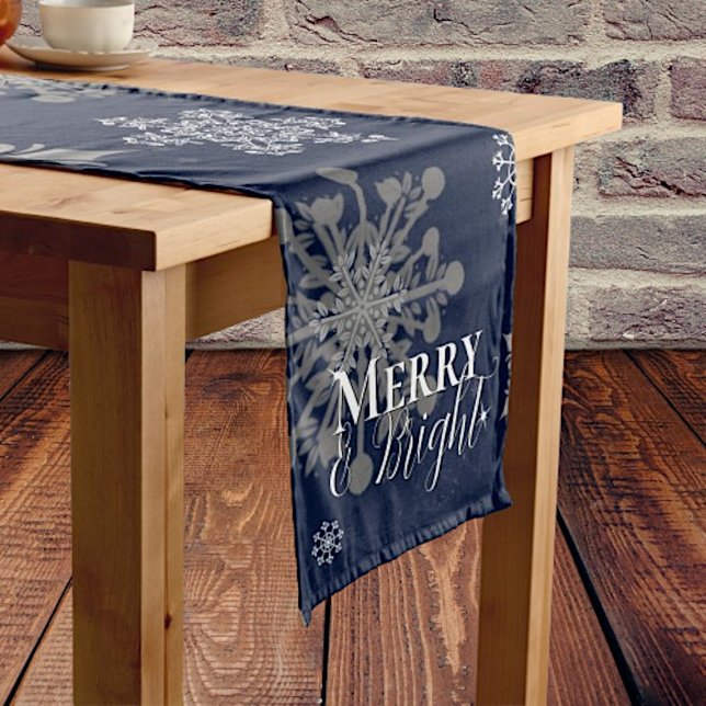 Blue Merry and Bright Snowflakes Christmas Medium Table Runner (Blue Merry and Bright Snowflakes Christmas Table Runner)