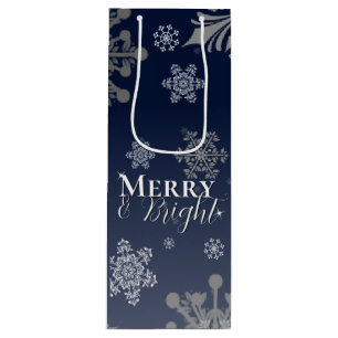 Blue Merry and Bright Snowflakes Christmas Wine Gift Bag
