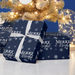 Blue Merry and Bright Snowflakes Christmas Wrapping Paper