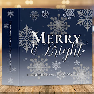 Blue Merry and Bright Snowflakes Holiday Recipe Binder