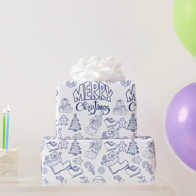 Blue Merry Christmas gift wrapping paper  (Party Gifts)