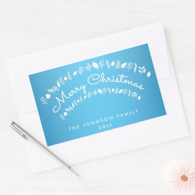 Blue Merry Christmas Rectangle Stickers (Envelope)