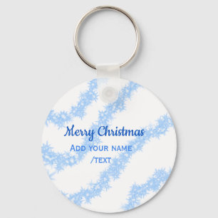 Blue merry christmas sparkle glitter lines add nam keychain