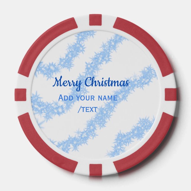Blue merry christmas sparkle glitter lines add nam poker chips (Front)