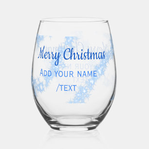 Blue merry christmas sparkle glitter lines add nam stemless wine glass