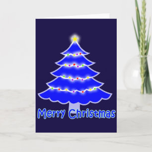 Blue Merry Christmas tree Holiday Card