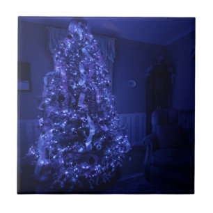 Blue Merry Christmas Tree Lights Tile