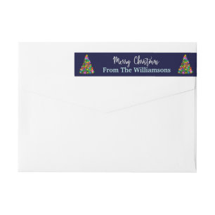 Blue Merry Christmas Trees Return Address Wrap Around Label