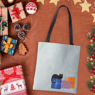 Blue Merry Cute Christmas Gifts for Cat Owner Tote Bag