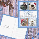Blue Merry Happy 4 Photo Hanukkah Christmas Postcard<br><div class="desc">Create your own Hanukkah and Christmas holiday photo cards with this cute blue MERRY HAPPY EVERYTHING photo postcard template design. Personalize with your photos and text for unique holiday postcards in blue, white and faux silver. A fun choice for interfaith couples and families, these photo cards feature four of your...</div>