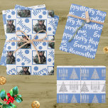 Blue Merry Happy Everything Photo Typography Wrapping Paper Sheet<br><div class="desc">Celebrate the season with this white and blue Merry Happy Everything Chrismukkah holiday wrapping paper in a cute assortment of designs that include stylish typography and a photo template layout. Perfect for interfaith families, these custom wrapping paper sheets celebrate Hanukkah and Christmas together in three fun blue and white designs....</div>