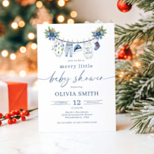 Blue Merry Little Baby Shower Baby Clothesline Invitation