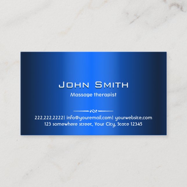 Blue Metal Massage therapist Business Card (Front)