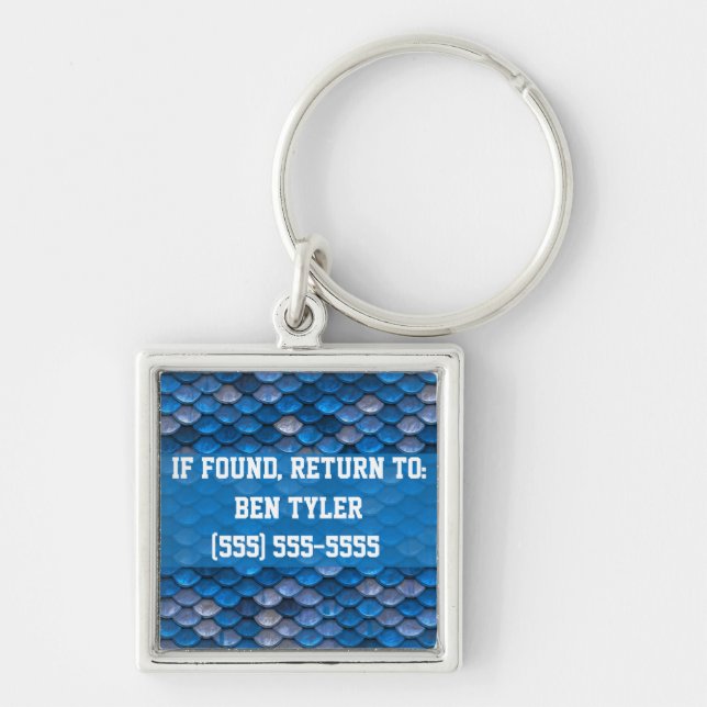 Blue Metal Scales Design Lost and Found Keychain (Front)