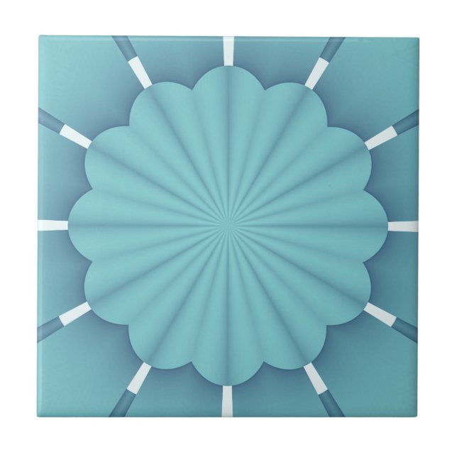 Blue Metallic Abstract Flower Tile (Front)
