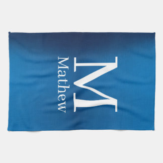 blue metallic abstract shiny monogram name man  kitchen towel