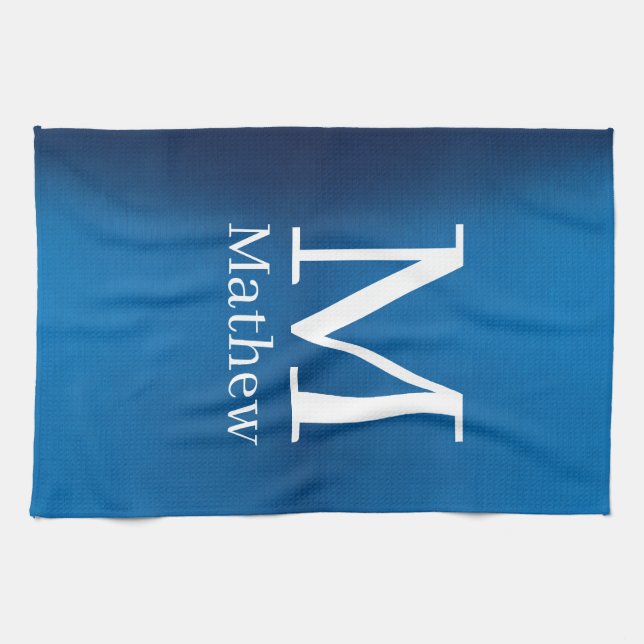 blue metallic abstract shiny monogram name man  kitchen towel (Horizontal)