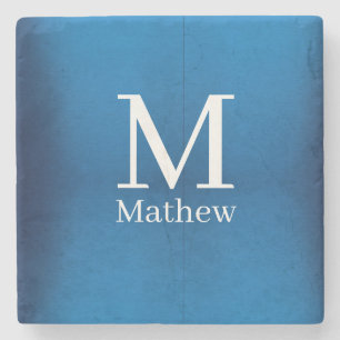 blue metallic abstract shiny monogram name man stone coaster