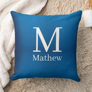 blue metallic abstract shiny monogram name man throw pillow