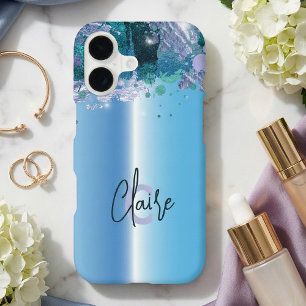 Blue Metallic Art Luxe Chic Design Glam