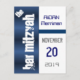 Blue Metallic Bar Mitzvah Invitation
