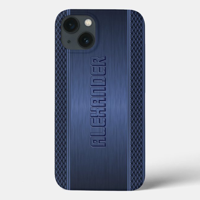 Blue Metallic Brushed Aluminum Geometric Accents Case-Mate iPhone Case (Back)