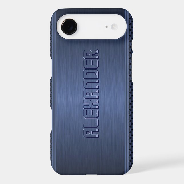 Blue Metallic Brushed Aluminum Geometric Accents Case-Mate iPhone Case (Back)