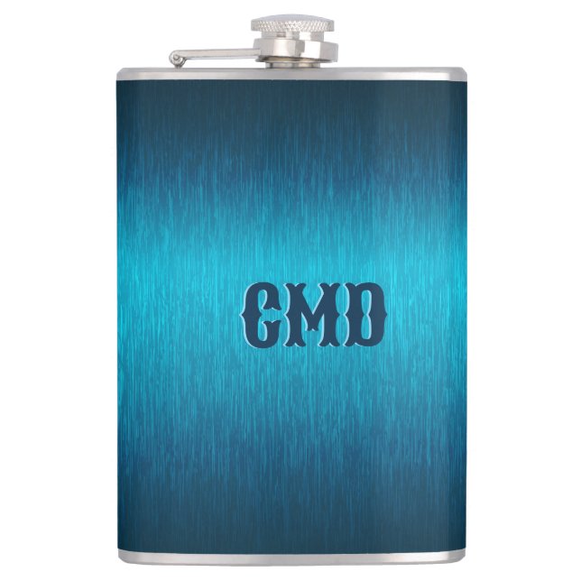 Blue Metallic Brushed Aluminum Look Hip Flask (Front)