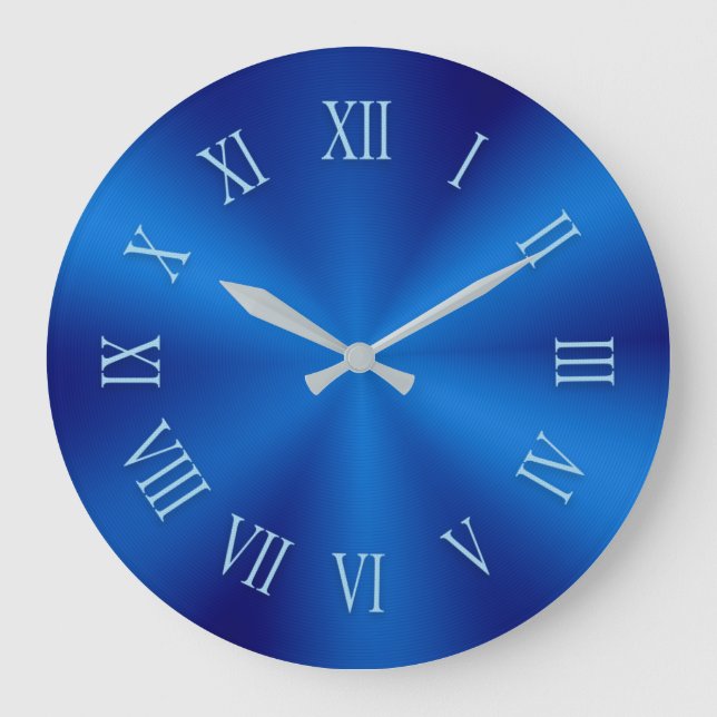 Blue Metallic Clock with Pattern Roman Numbers (Front)