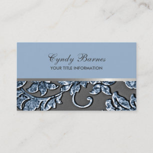 Blue Metallic Damask Business Card