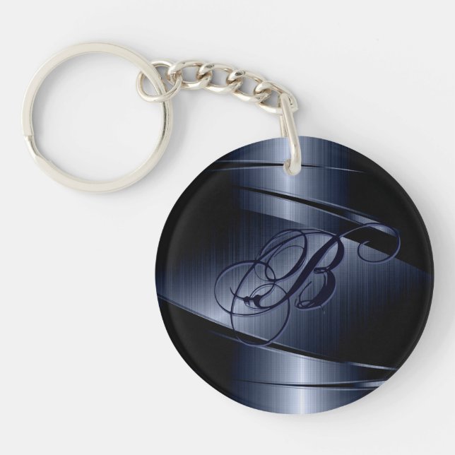 Blue Metallic Design-Stainless Steel Look Keychain (Front)