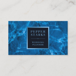 Blue Metallic Frame and Marble Business Card