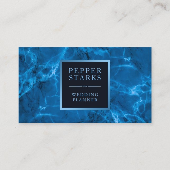 Blue Metallic Frame and Marble | Business Card (Front)